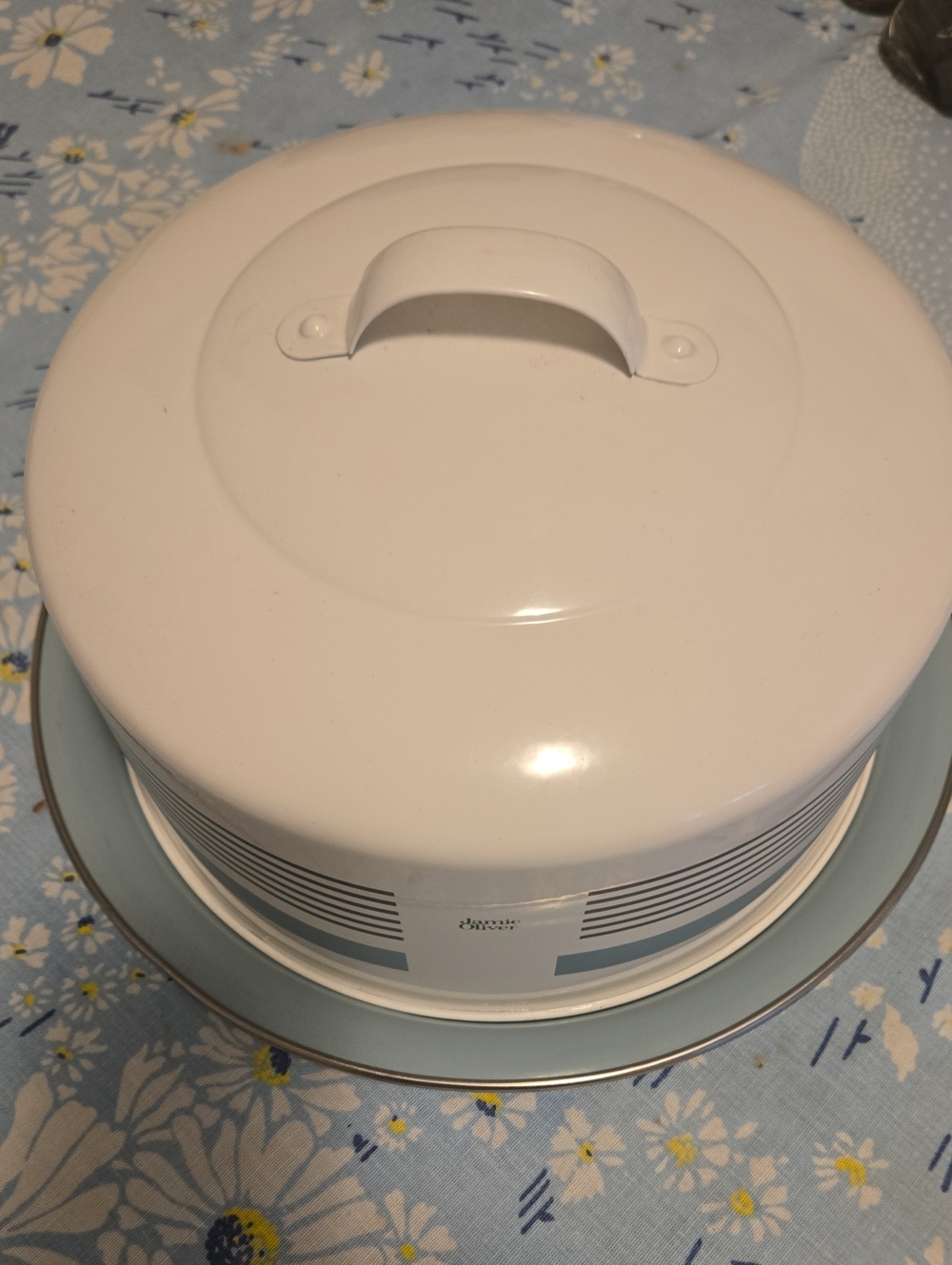 Jamie Oliver Reto White and Light Blue Cake Carrier with Handle